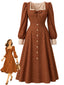 [Prévente] Robe caramel à petits pois col carré et nœud devant années 1950