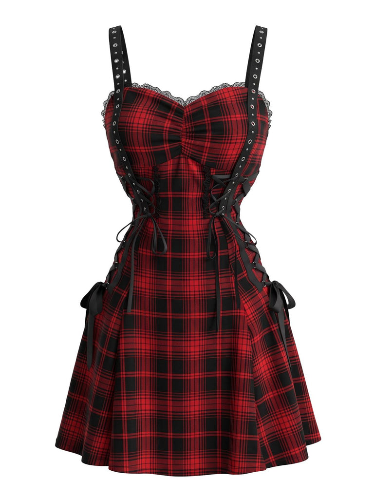 [Prévente] Robe d'Halloween carreaux rouges et noirs bretelles fines années 50