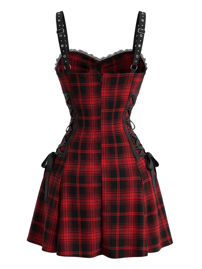 [Prévente] Robe d'Halloween carreaux rouges et noirs bretelles fines années 50