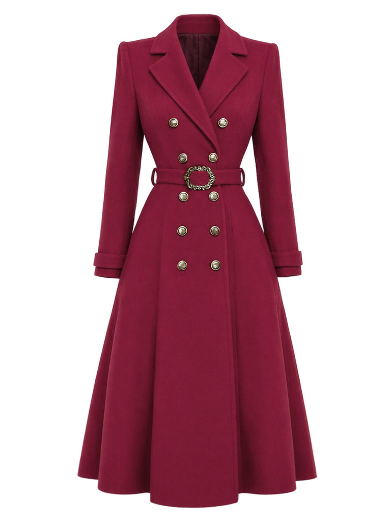 [Prévente] Manteau croisé ceinturé rouge vin années 1930