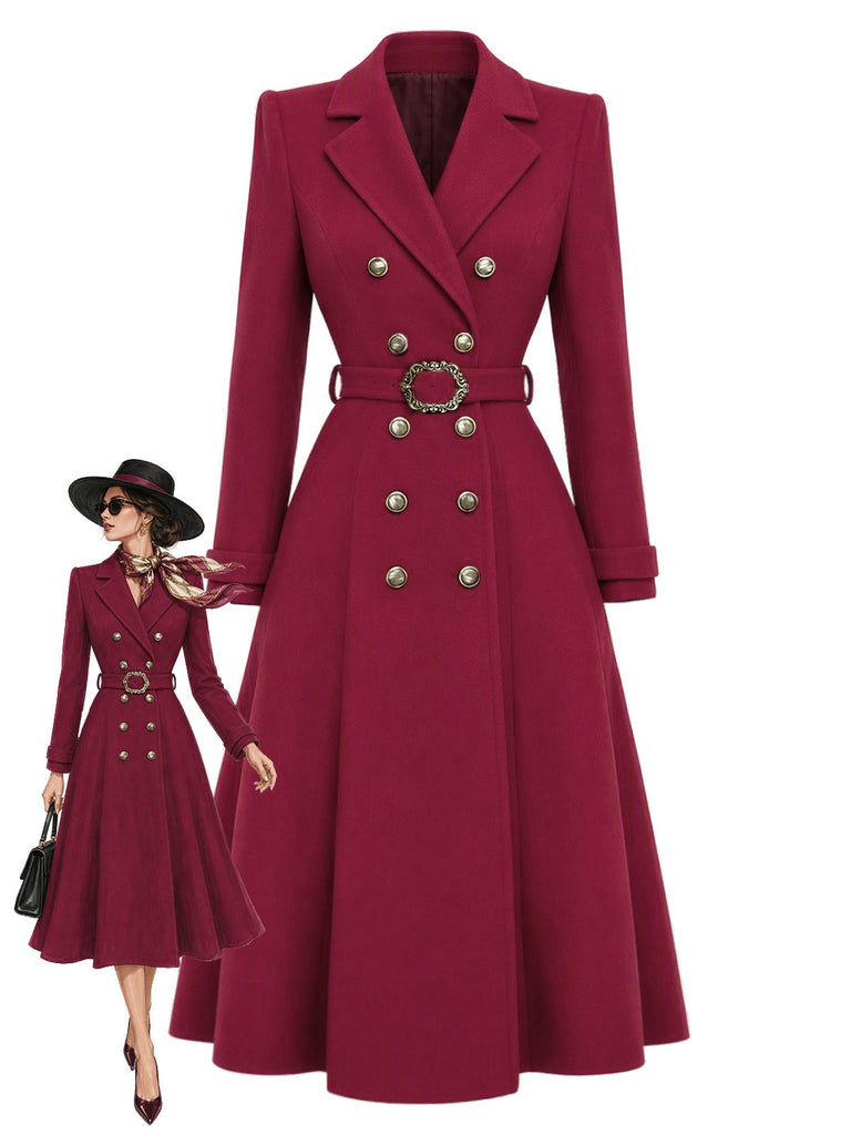 [Prévente] Manteau croisé ceinturé rouge vin années 1930