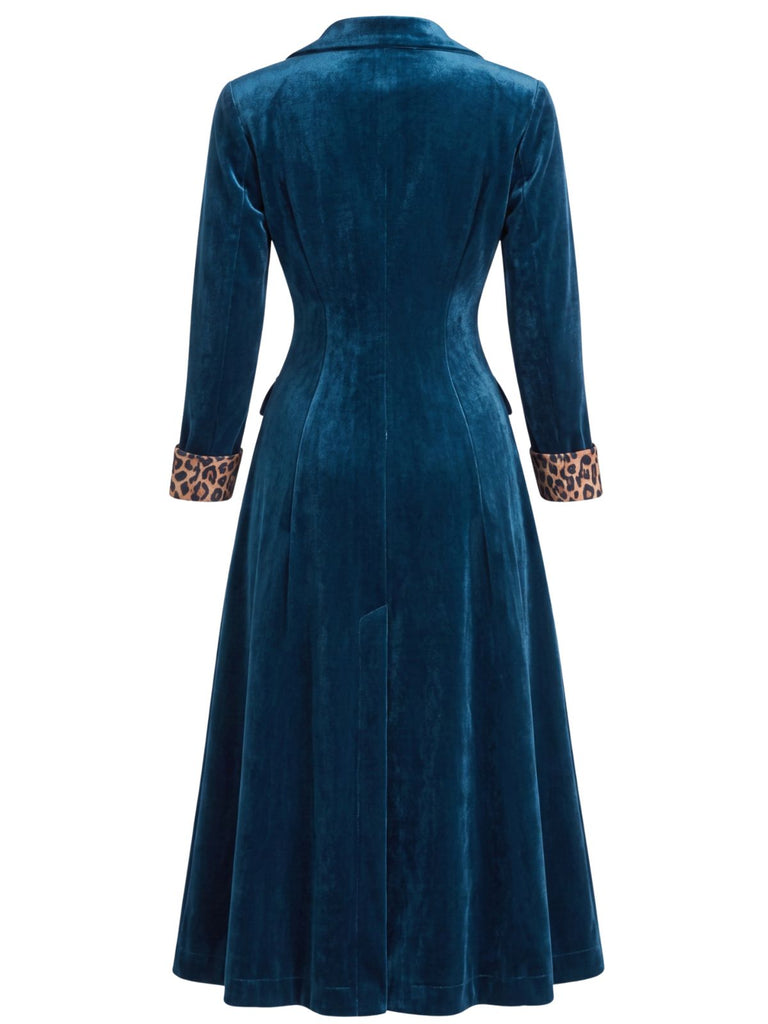 Manteau long en velours à col à revers et imprimé léopard Années 1950 - 2