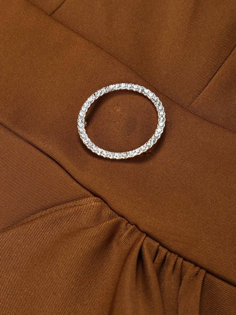 [Prévente] Robe marron en dentelle à col V, manches bouffantes et volants Années 1930 - 6