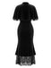 [Prévente] Robe sirène noire en velours et dentelle avec cape à volants Années 1930 - 4
