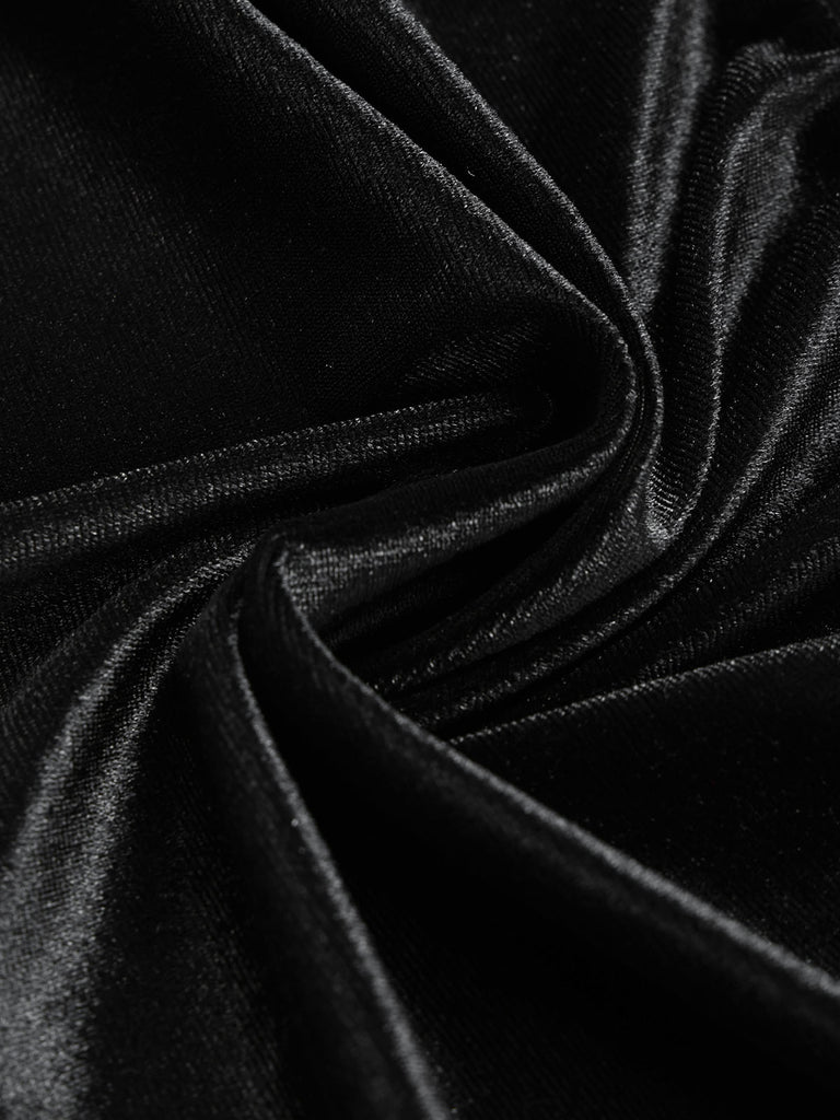 [Prévente] Robe sirène noire en velours et dentelle avec cape à volants Années 1930 - 12