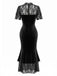 [Prévente] Robe sirène noire en velours et dentelle avec cape à volants Années 1930 - 8