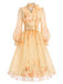 [Prévente] Robe orange en maille à fleurs, col V et manches ballon Années 1950 - 2