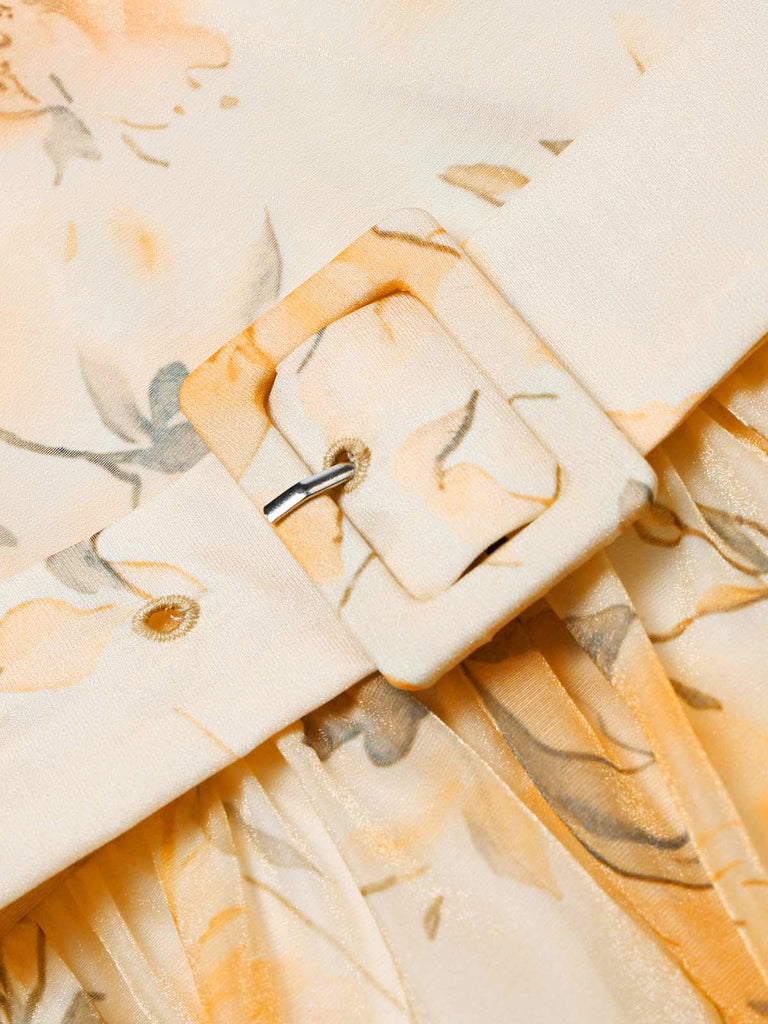 [Prévente] Robe orange en maille à fleurs, col V et manches ballon Années 1950 - 7