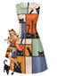 Robe trapèze col Claudine et motif chat art abstrait années 1960