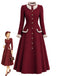 [Prévente] Robe manteau bordeaux à col à volants et boutons Années 1950 - 1