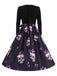 Robe évasée violette à imprimé crânes en cristal col pétale années 1950