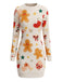 Robe de Noël beige à manches longues et imprimé pain d’épices Années 1960 - 2