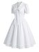 [Prévente] Robe blanche unie en dentelle à col V et nœud Années 1950 - 3