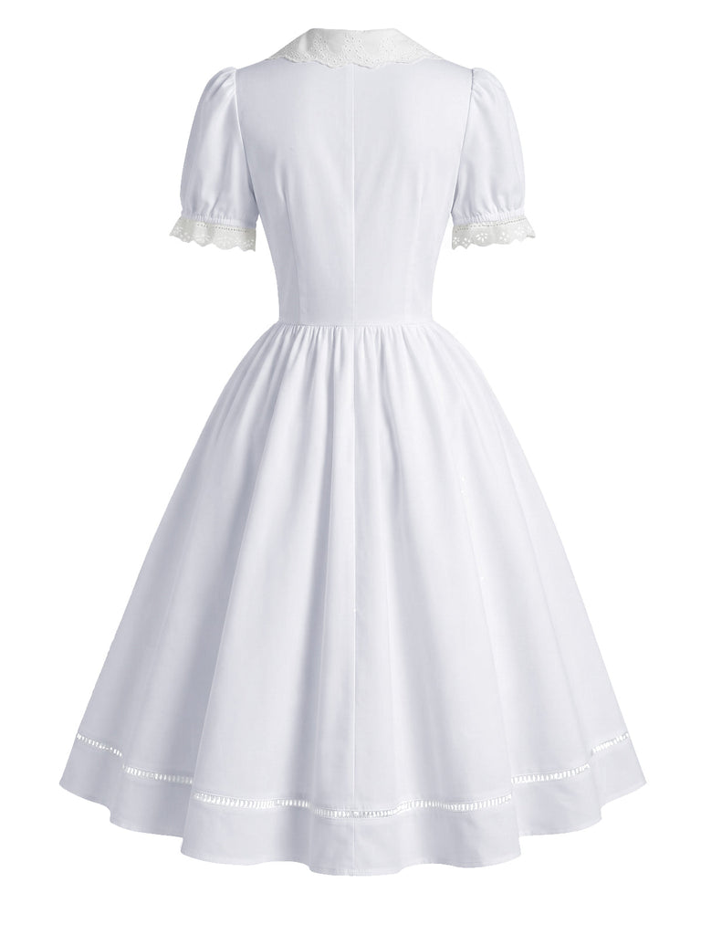 [Prévente] Ensemble corset à imprimé fleurs et robe blanche à nœud Années 1950 - 11