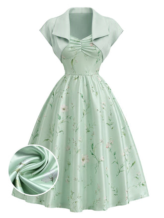 [Prévente] 2PCS Robe florale satin chérie veste boléro années 1940