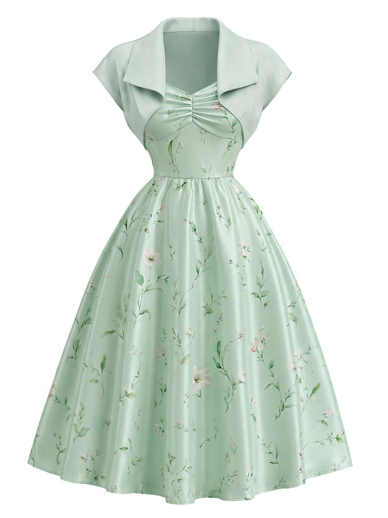 [Prévente] 2PCS Robe florale satin chérie veste boléro années 1940