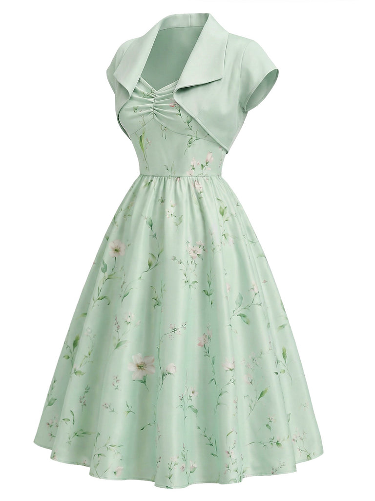 [Prévente] 2PCS Robe florale satin chérie veste boléro années 1940