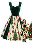 [Prévente] Robe verte velours motif sapin de Noël années 1950