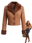 [Prévente] Veste courte marron à carreaux col cranté et fausse fourrure Années 1940