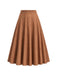 [Prévente] Jupe midi marron à carreaux, taille haute et poches Années 1940 - 2