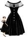 [Prévente] Robe noire en velours à pois en tulle et épaules dénudées années 1950 - 1