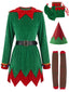 Ensemble costume de lutin de Noël vert en velours à grelots et ceinture Années 1940