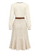 2PCS Ensemble blouse beige en satin à col V et jupe sirène à pois Années 1930 - 6