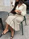 2PCS Ensemble blouse beige en satin à col V et jupe sirène à pois Années 1930 - 4
