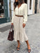 2PCS Ensemble blouse beige en satin à col V et jupe sirène à pois Années 1930 - 3