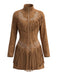 Robe western en suédine brodée à col montant et franges Années 1970 - 1