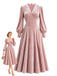 [Prévente] Robe rose en velours à col en dentelle et manches longues Années 1930 - 1