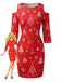 Robe crayon rouge à épaules ajourées et imprimé sapins et flocons de Noël Années 1960 - 1