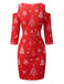 Robe crayon rouge à épaules ajourées et imprimé sapins et flocons de Noël Années 1960 - 3