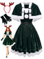 Ensemble robe bandeau et cape Noël velours vert années 1950