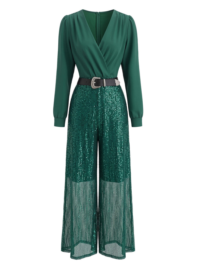 Combinaison à sequins, col V et manches longues Années 1950 - 2
