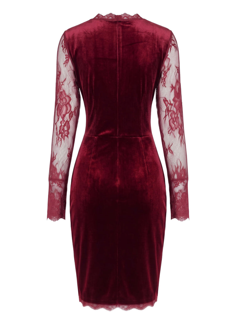 Robe moulante en velours à manches en dentelle Années 1960 - 3