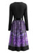Robe violette d’Halloween à citrouilles, encolure pétale et nœud à la taille Années 1950 - 3
