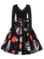 Robe noire manches longues et col pétales pour Halloween années 50
