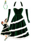 [Prévente] Robe trapèze velours vert motif sapin de Noël années 50