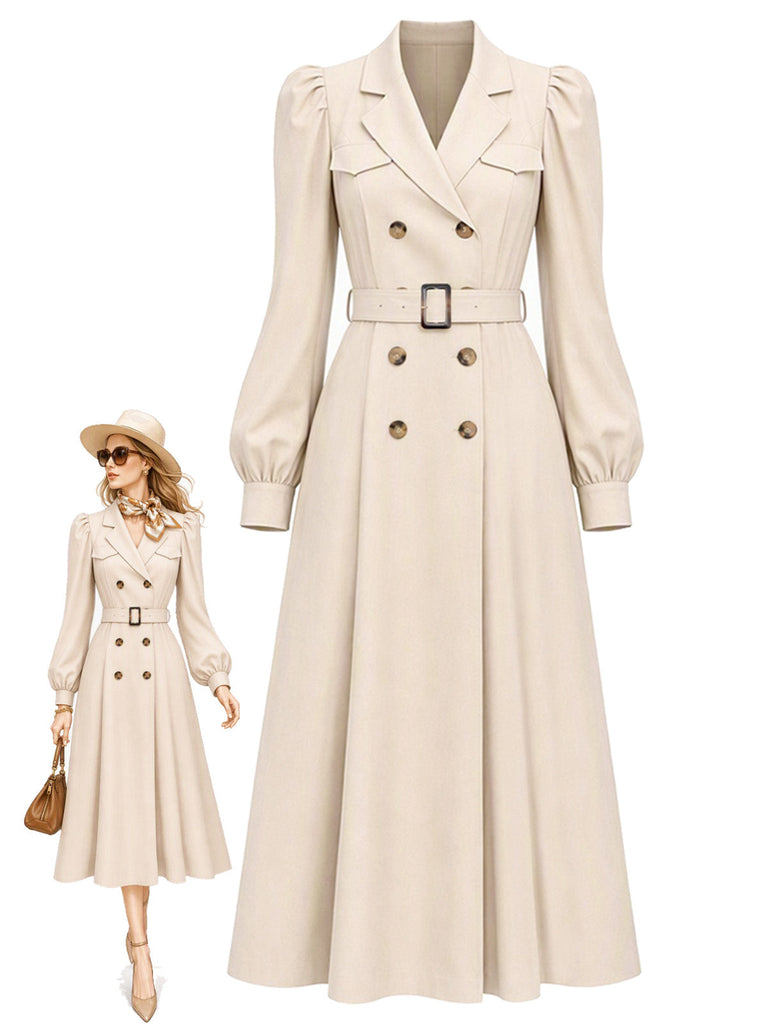 [Prévente] Trench beige à double boutonnage et manches bouffantes Années 1940 - 1