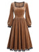 Robe en velours à col carré, bordure en dentelle et manches longues Années 1970 - 5
