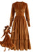Robe en velours froncé à décolleté V profond et poignets ajustés Années 1970 - 1