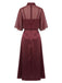 Ensemble robe à fines bretelles et châle en satin uni lie-de-vin Années 1940 - 5