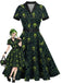 [Prévente] Robe évasée verte et noire d’Halloween à squelettes années 1950