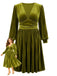 [Grande Taille] Robe vert militaire en velours uni à col V Années 1950 - 1