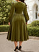[Grande Taille] Robe vert militaire en velours uni à col V Années 1950 - 5