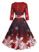 Robe cintrée à manches mi-longues et imprimé flocons de neige Années 1950 - 2