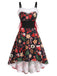 Robe à épaules dénudées, nœud et bordure en fourrure à imprimé de Noël Années 1950 - 2
