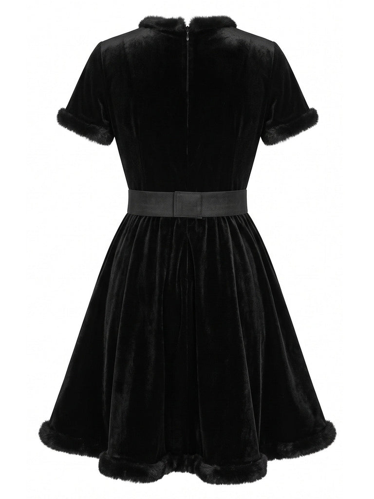 Ensemble robe noire en velours ajouré à nœud et motif chat pour Halloween Années 1980 - 3