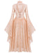 Robe médiévale en dentelle à col haut et manches évasées Années 1940 - 2